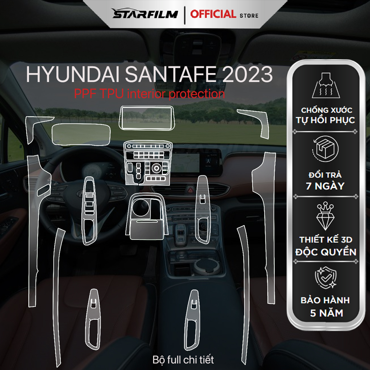 Hyundai Santafe 2021 ~ 2023 PPF TPU nội thất chống xước tự hồi phục